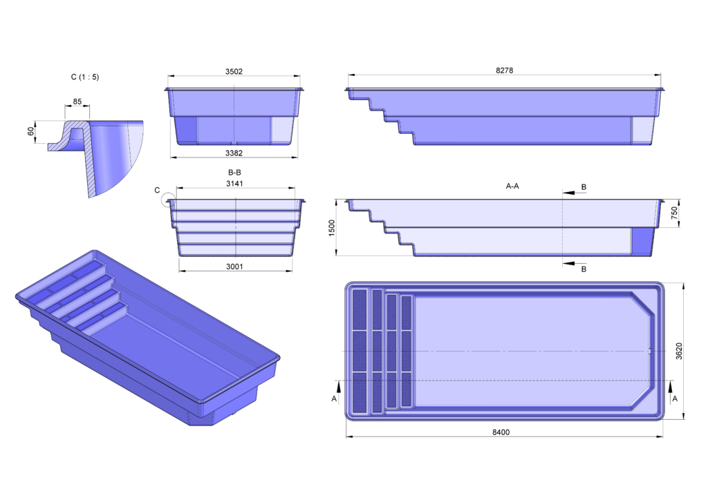 Glasfiberpool MAJORKA XL 8,40m x 3,60m x 1,50m