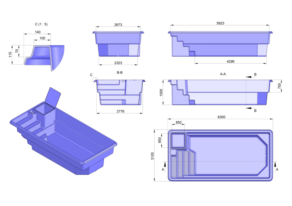 Glasfiberpool MIAMI ALL IN ONE 6,30m x 3,10m x 1,50m