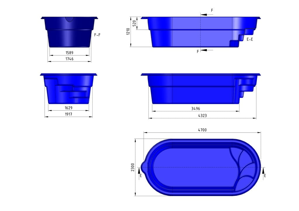 Glasfiberpool DELOS 4,80m x 2,50m x 1,20m