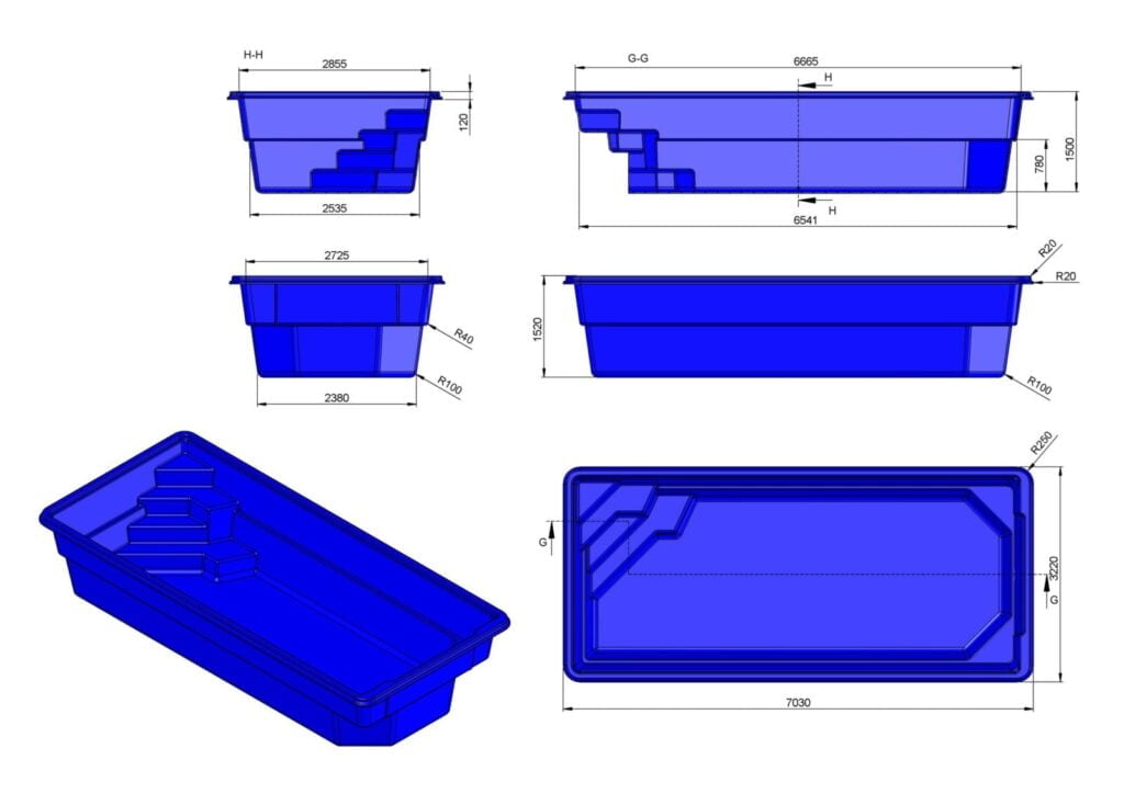 Glasfiberpool SKIATOS 7,00m x 3,22m x 1,50m